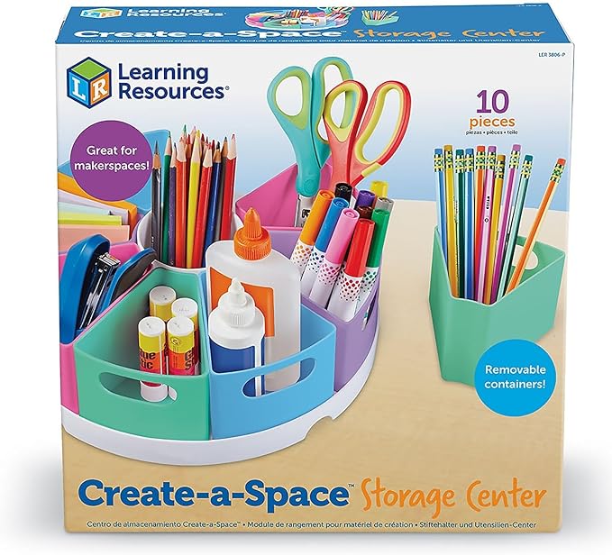 Create-a-Space Storage Center, 10 Piece Set: Desk Organizer for Kids, Art Organizer for Kids, Crayon Organizer, Homeschool Organizers, and Storage