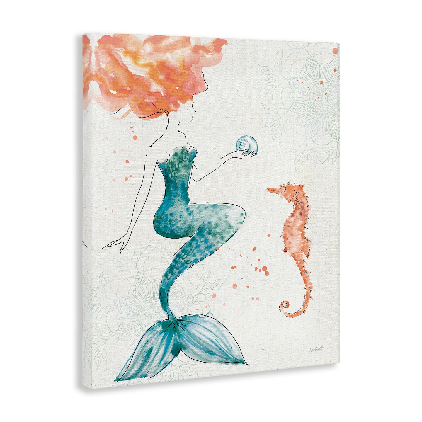 Stupell Industries Mermaid and Ocean Seahorse Canvas Wall Art