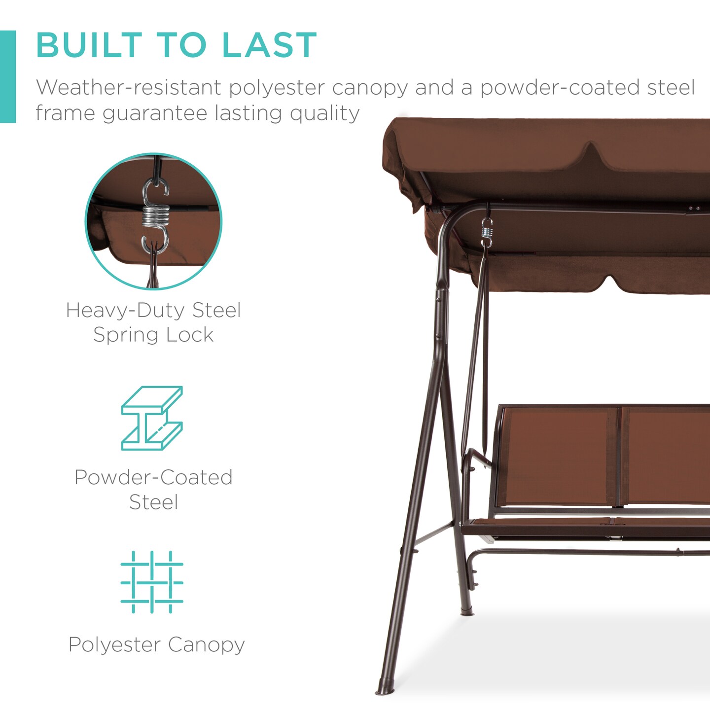 Best Choice Products 2-Seater Outdoor Adjustable Canopy Swing Glider Patio Bench w/ Textilene, Steel Frame