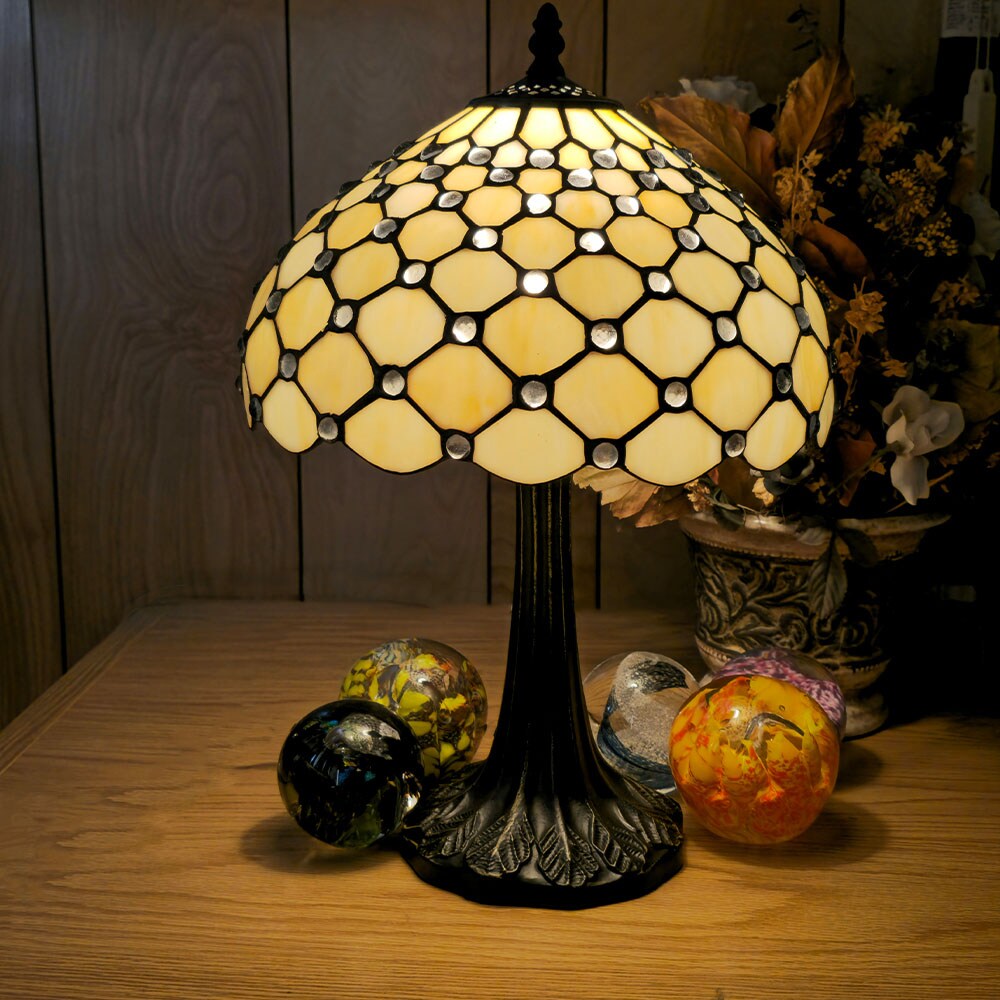 Stone Pattern Tiffany Stained Glass Shade &#x26; Lamp Base - Perfect for a Living Room, Bedroom, Office, &#x26; More