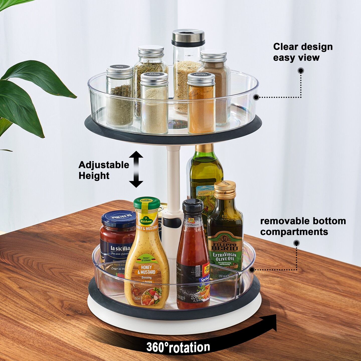 Sorbus 2-Tier Clear Lazy Susan Turntable Organizer - 360&#xB0; Rotating Spice Rack with Non-Slip Base