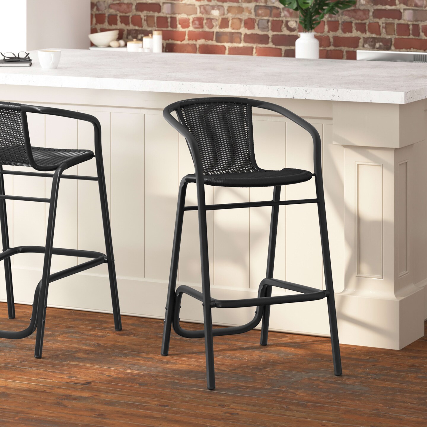 Merrick Lane Lille Restaurant Style Barstool with PE Rattan Seat for Indoor/Outdoor Use