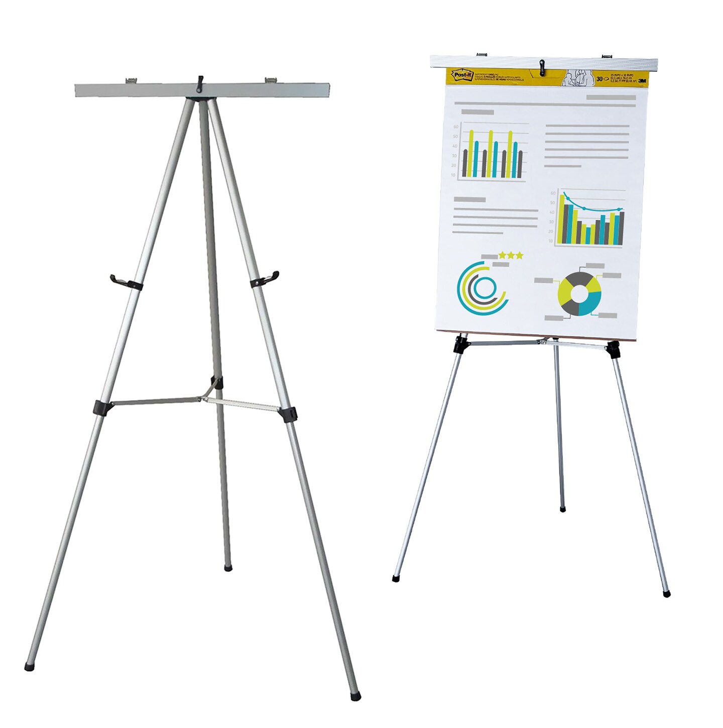 Audio-Visual Direct Lightweight Aluminum Flip-Chart Presentation Easel, 70 Inches, Silver
