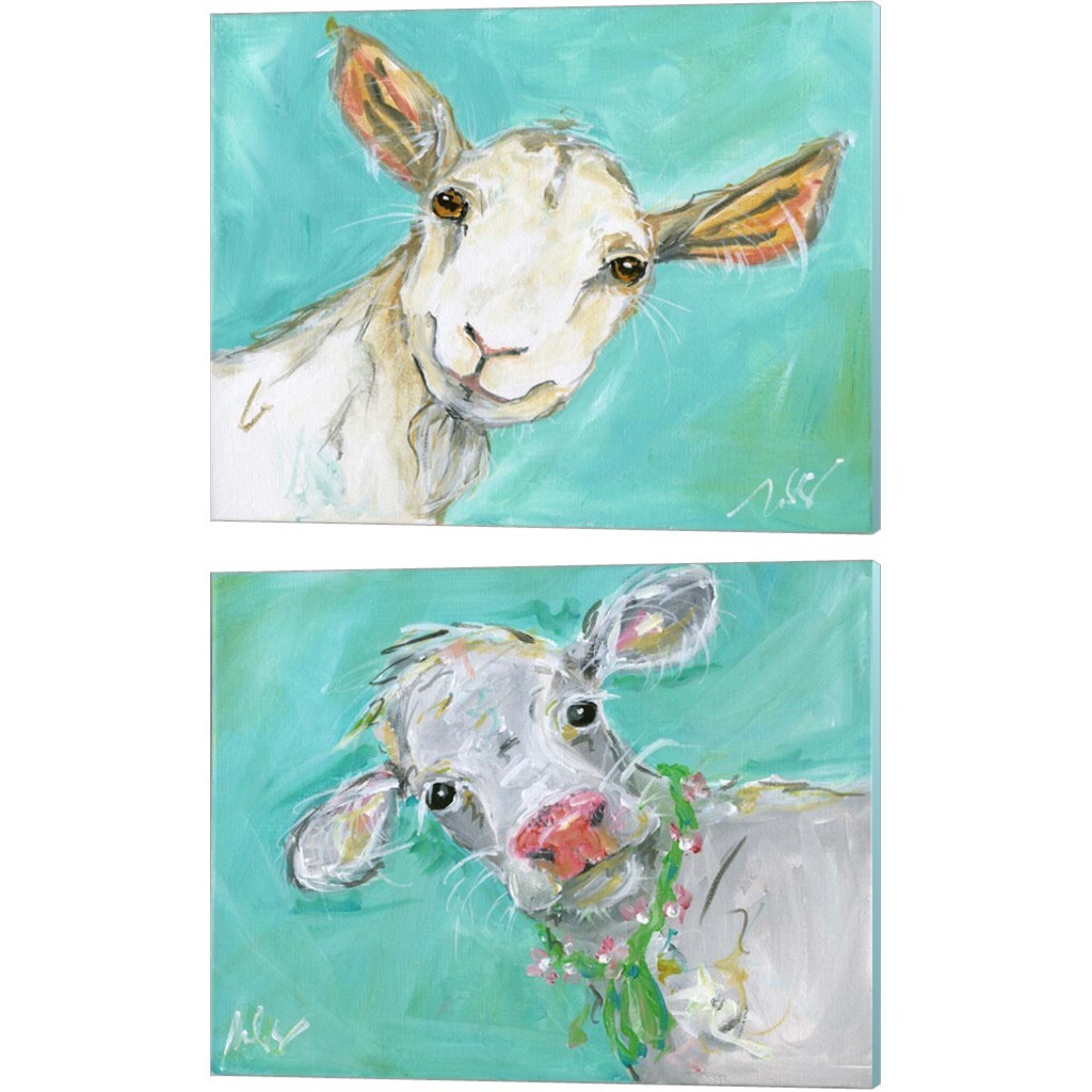 Goat & Cow by Molly Susan Strong 15" x 12" Canvas Wall Art (Set of 2)
