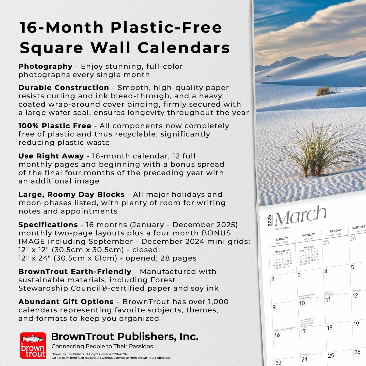 National Parks | 2025 12 x 24 Inch Monthly Square Wall Calendar | Plastic-Free | BrownTrout | Scenic Yosemite Yellowstone Nature