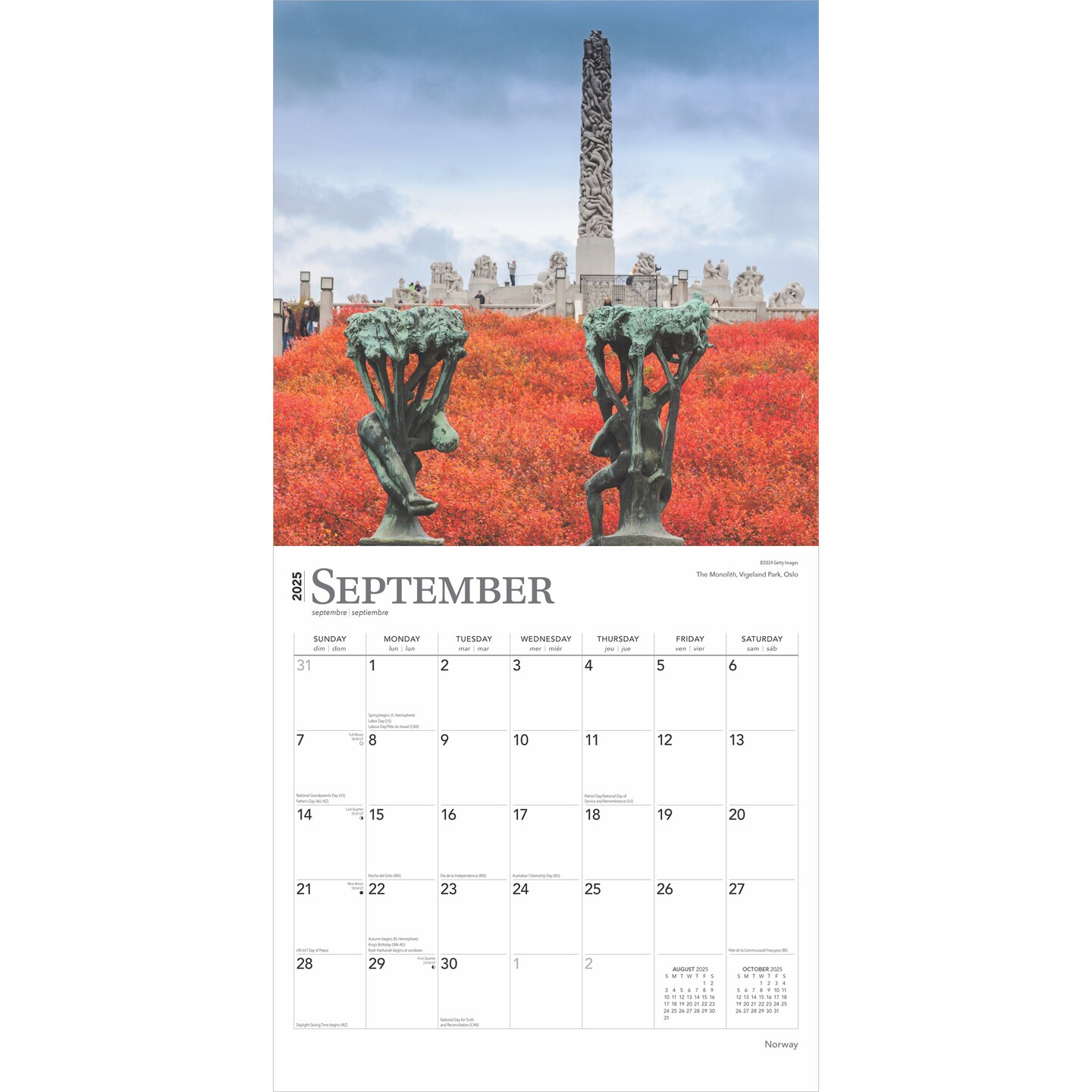 Norway | 2025 12 x 24 Inch Monthly Square Wall Calendar | Plastic-Free | BrownTrout | Travel Europe Scandinavian Fjords