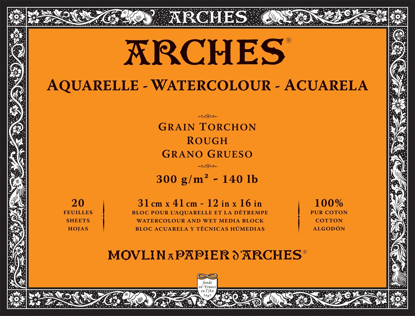 Arches Aquarelle Rough Watercolor Block 12&#x22;X16&#x22;- 140lb, 20 Sheets