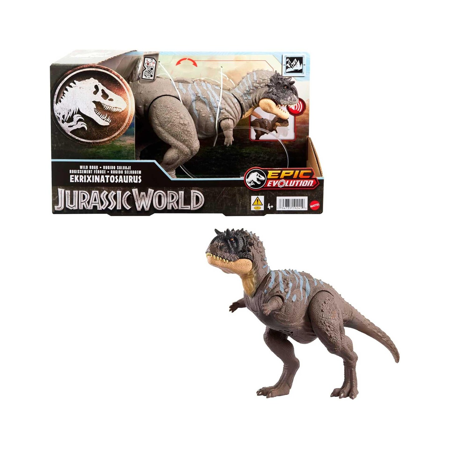 Mattel Jurassic World Wild Roar Ekrixinatosaurus Dinosaur Figure with Continuing Roar Sound &#x26;
