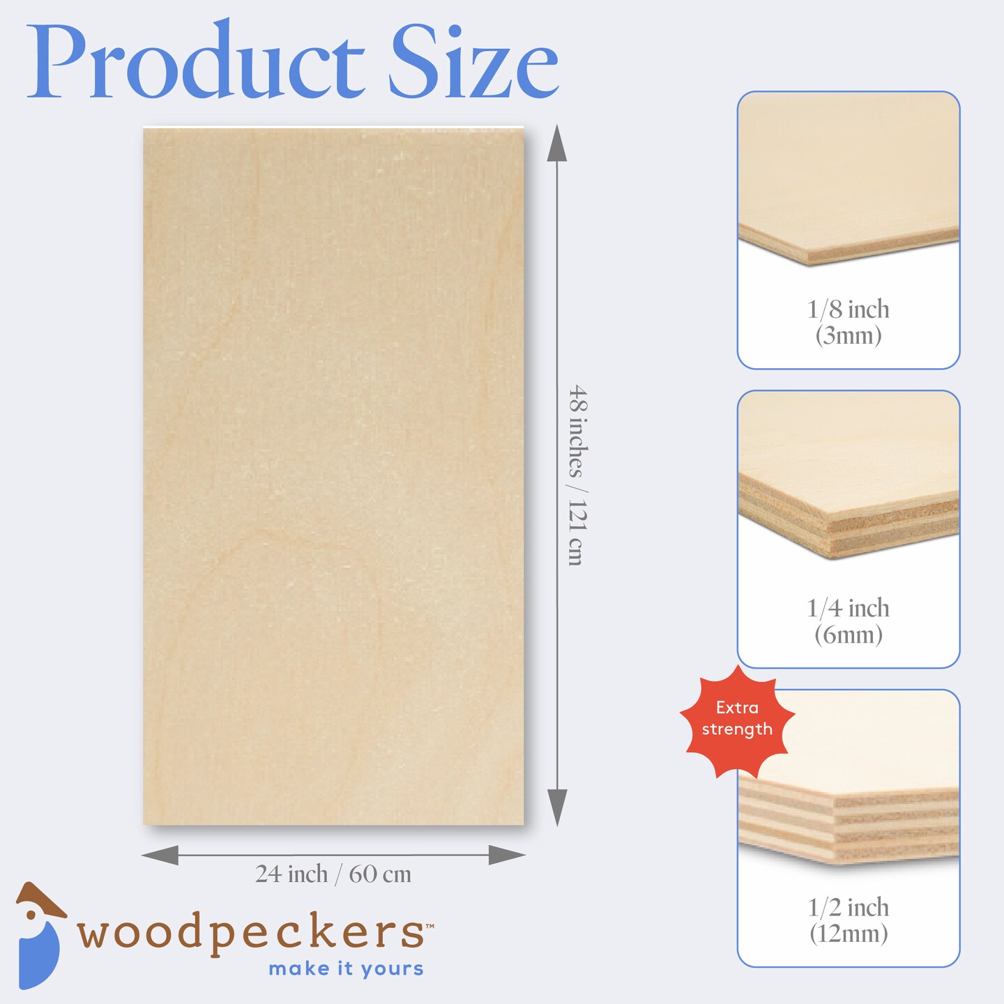 Baltic Birch Plywood, 24 x 48 Inch, B/BB Grade Sheets, 1/2, 1/4 or 1/8 Inch Thick| Woodpeckers