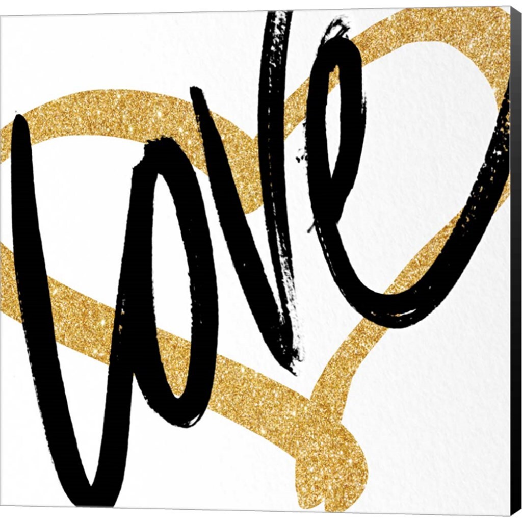 Gold Heart Black Script Love by SD Graphics Studio 24" x 24" Canvas Wall Art