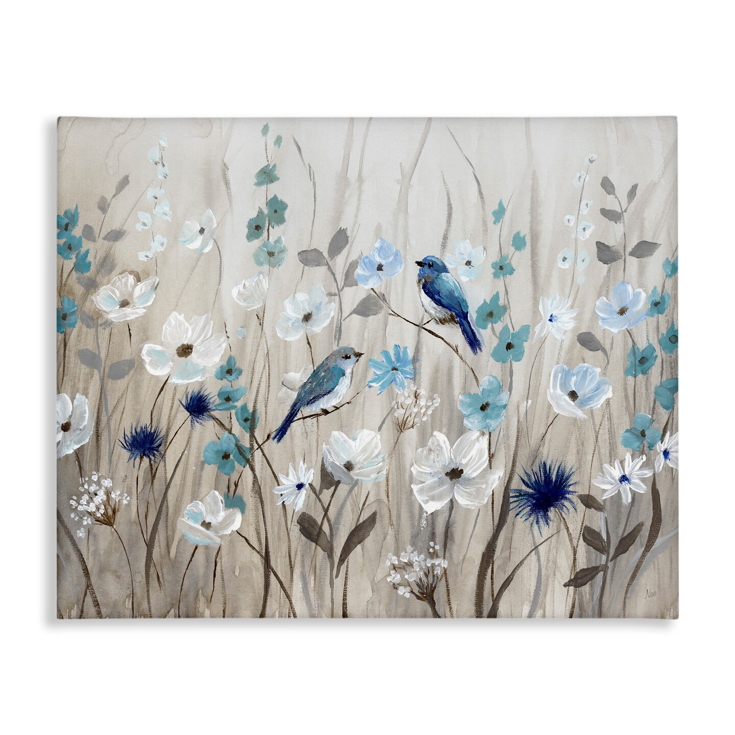 Stupell Industries Birds Floral Meadow Blossoms Canvas Wall Art
