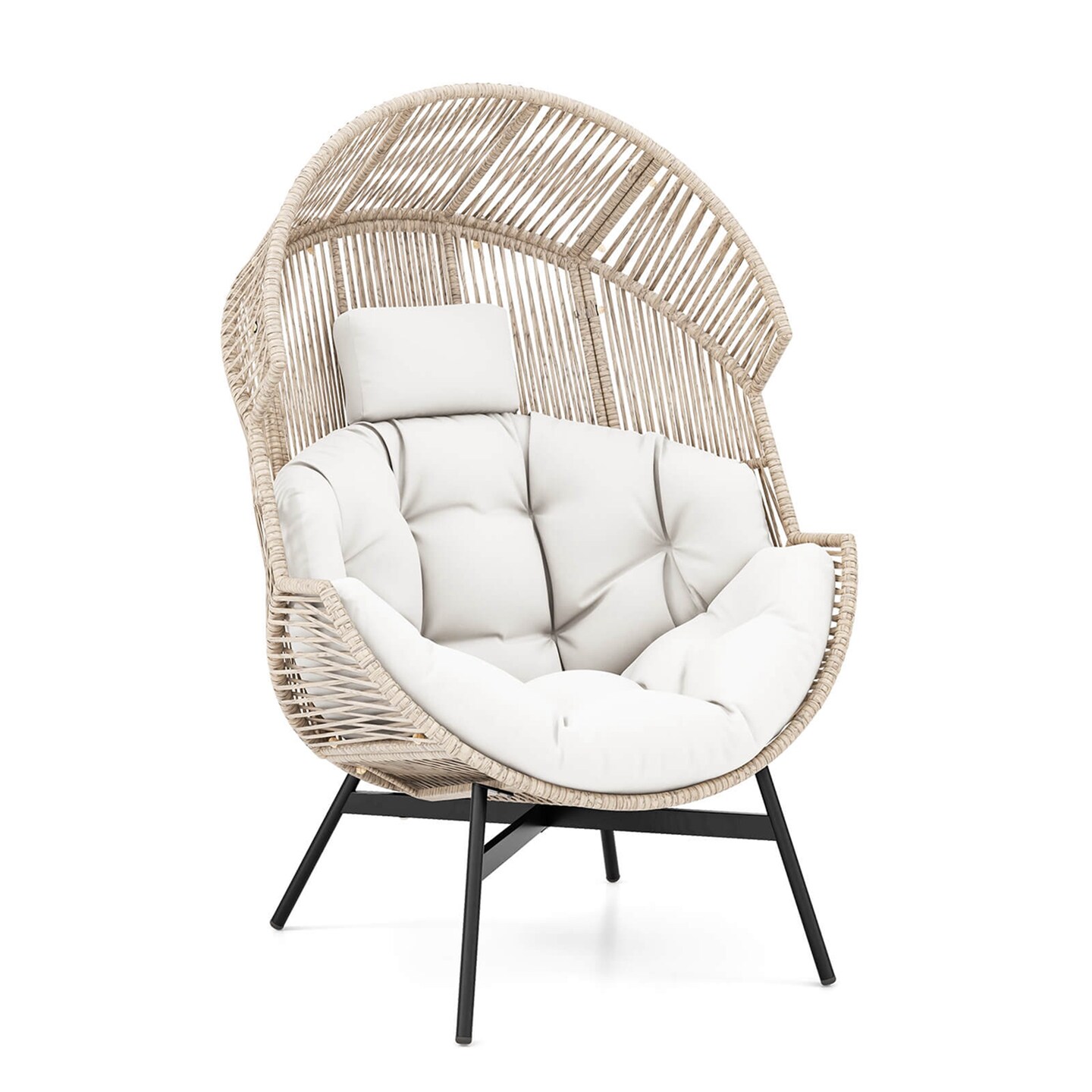 Costway Oversized Egg Style Chair with Cushions &#x26; Headrest Heavy-Duty Metal Frame for Yard Off White/Grey/Black