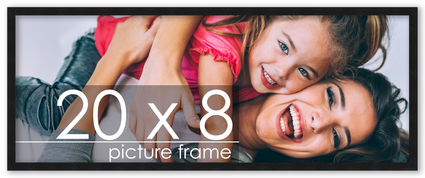 20x8 Solid Wood Picture Frame with UV-Resistant Acrylic &#x26; Acid-Free Backing, Available in 6 Finishes: Matte Black, Matte White, Metallic Bronze, Silver, Natural Wood Grain &#x26; Mahogany