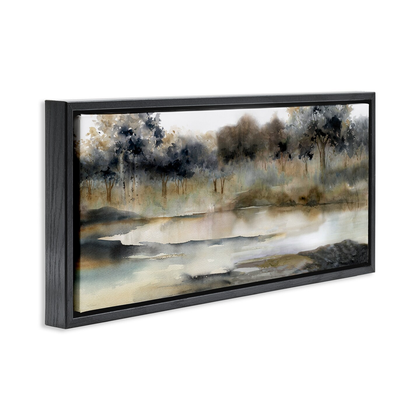 Stupell Industries Trees By Lakeside Landscape Framed Floater Canvas Wall Art