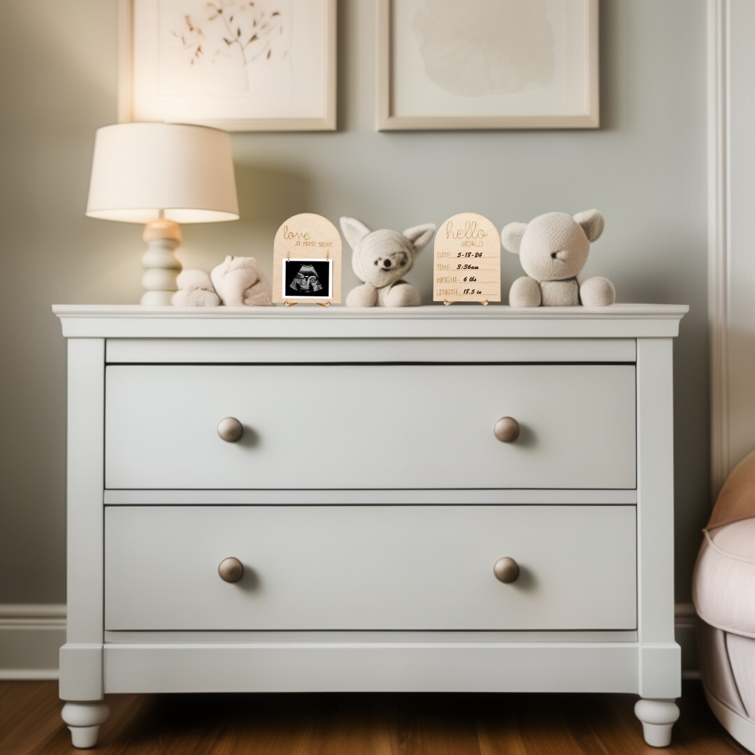 Baby Announcement Sign & Ultrasound Picture Frames Kit 8”, Nursery | Woodpeckers