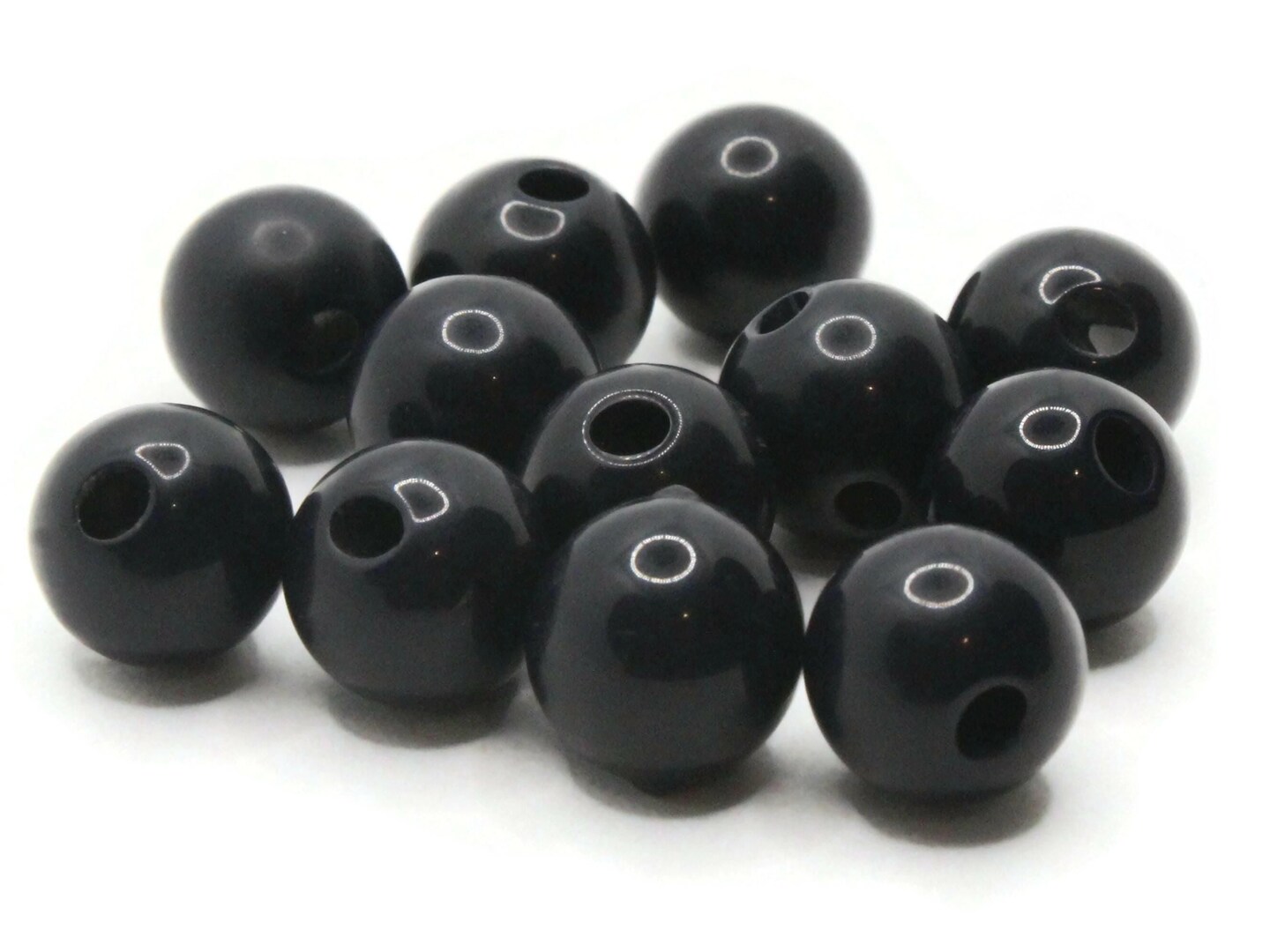 12 9mm 3/8 Inch Round Black Vintage Lucite Ball Buttons