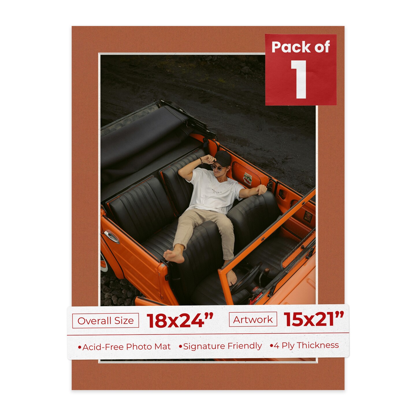 Terra-cotta Red Mat Board for 18x24 Frames - Fits 15x21 Photos