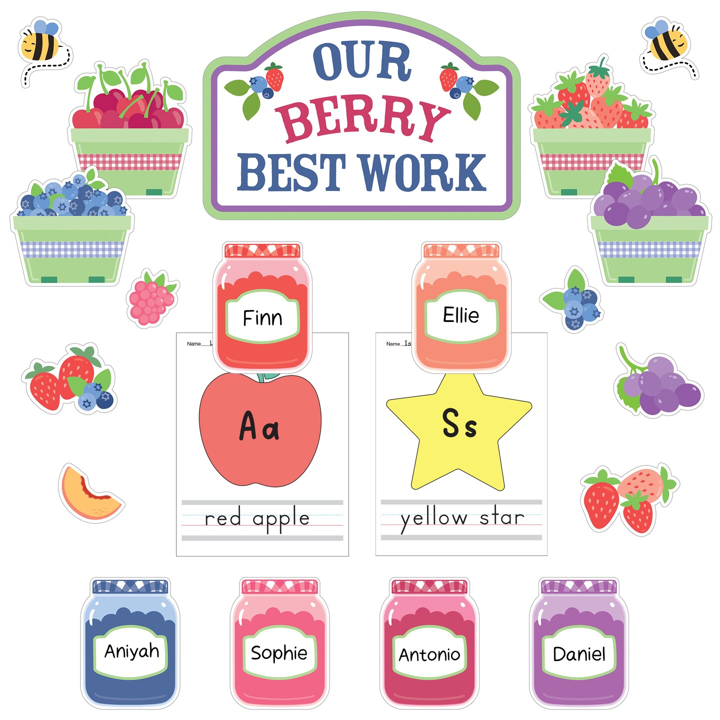 Carson Dellosa Growing Hearts and Minds 61pc Prepunched Bulletin Board Set, Happy and Positive Learning Environment, Farmers Market Theme Decorations for Homeschool and Classroom Decor