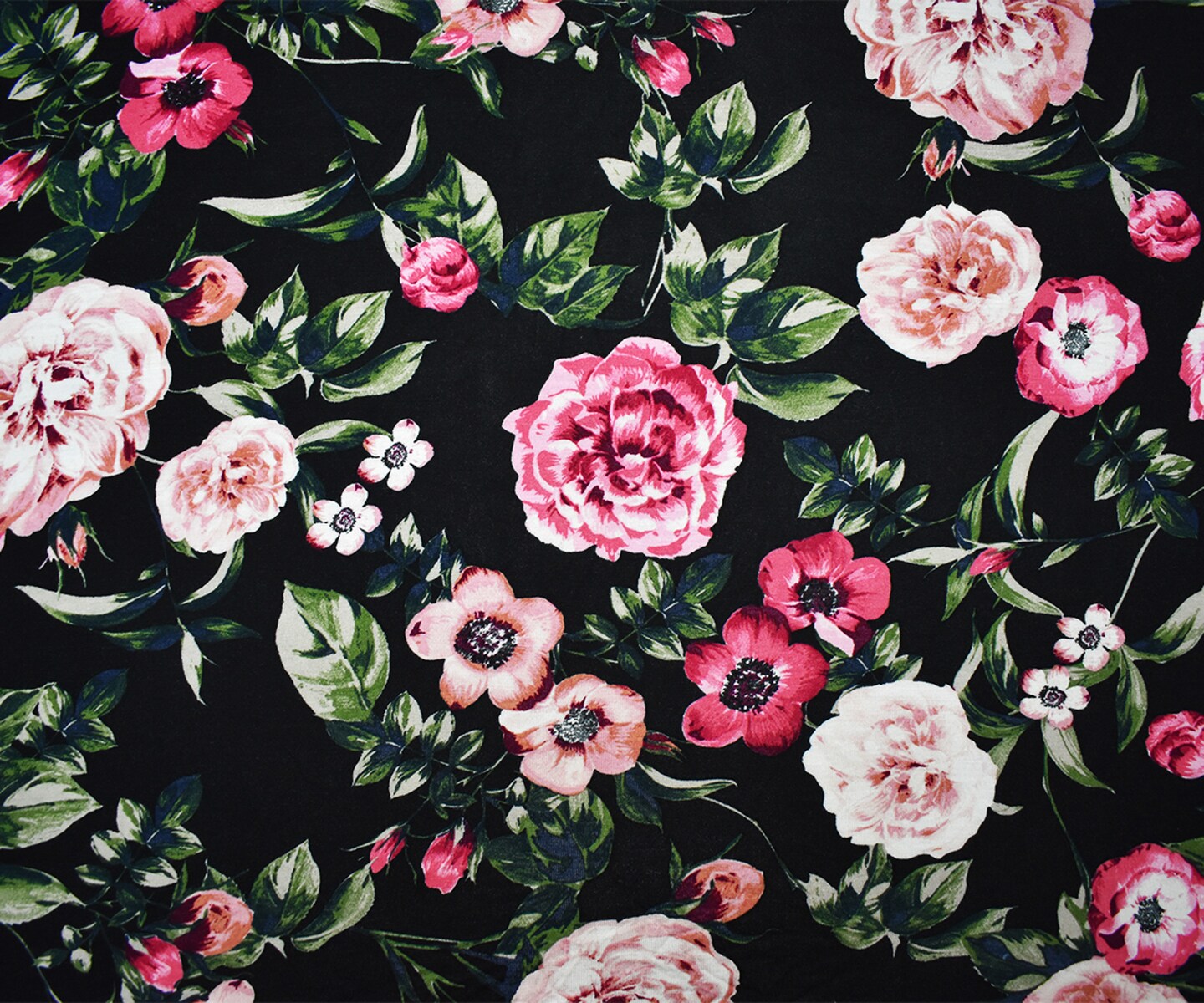 Black-Multi Rayon Stretch Spandex Floral Printed Jersey Knit Fabric By the Yard