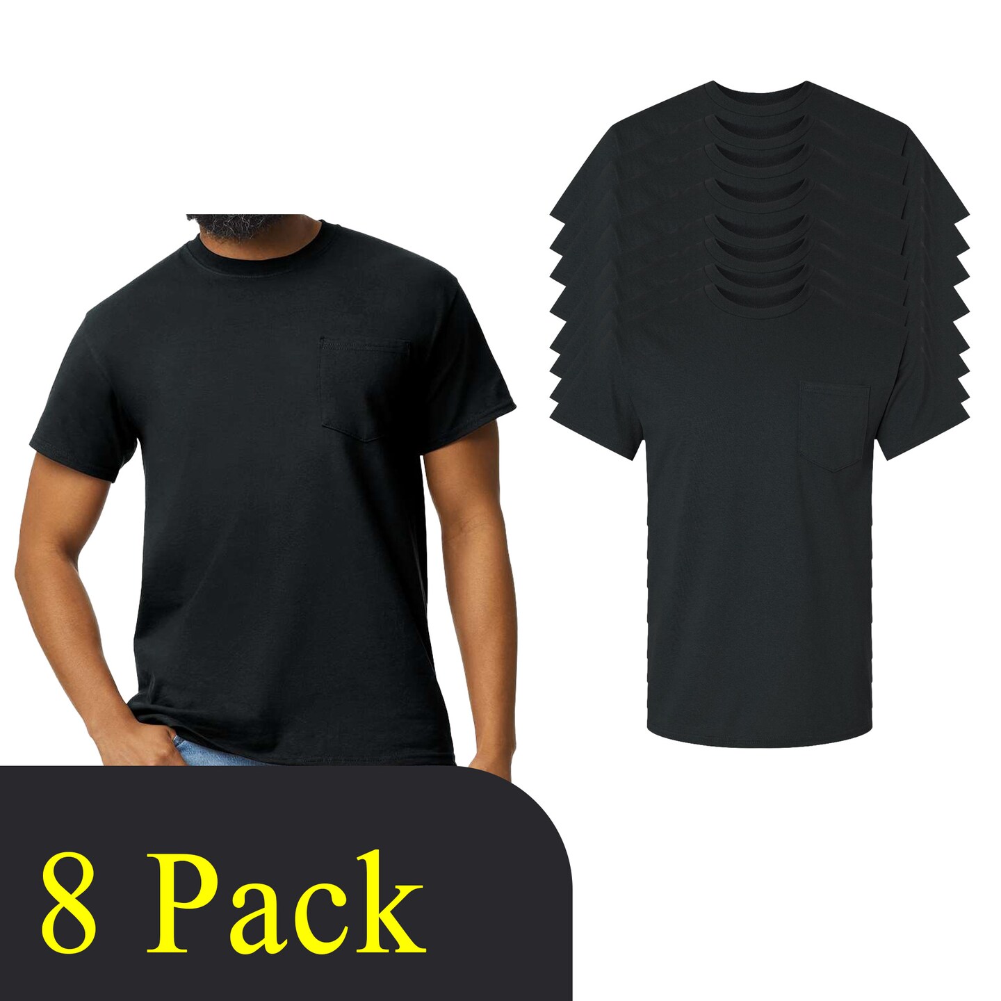 Gildan Ultra Cotton Blank T-Shirts for DIY Projects, Short Sleeve Assorted Pack Black Shirt