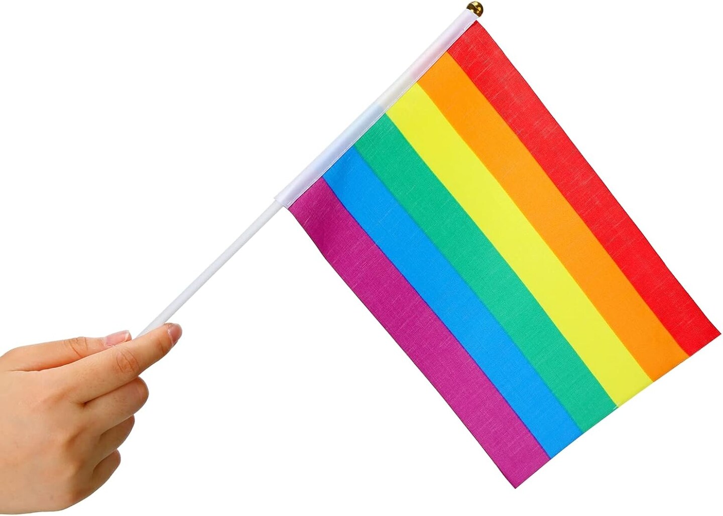 100 Pack Rainbow Pride Flag Small Mini Flags Handheld American Rainbow Stick Flag Party Decorations Supplies for Holiday Outdoor Accessory For Gay and Girl Flags, 5.5 x 8.2 Inches