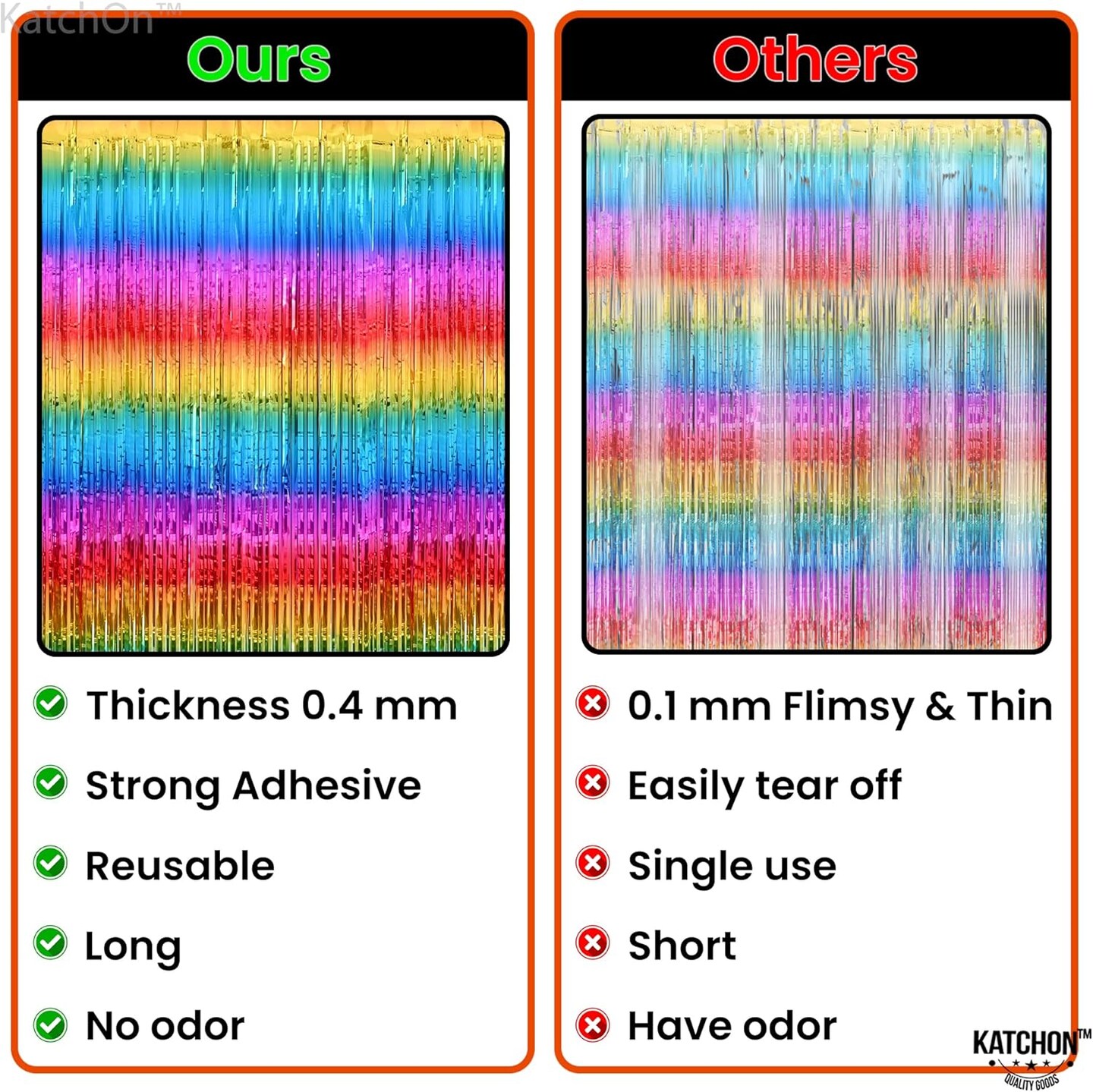XtraLarge Rainbow Backdrop Curtain - 3.2x8 Feet, Pack of 2 | Rainbow Birthday Decorations | Easter Backdrop Curtain for Easter Decorations for Home | Rainbow Streamers for Pride Decorations