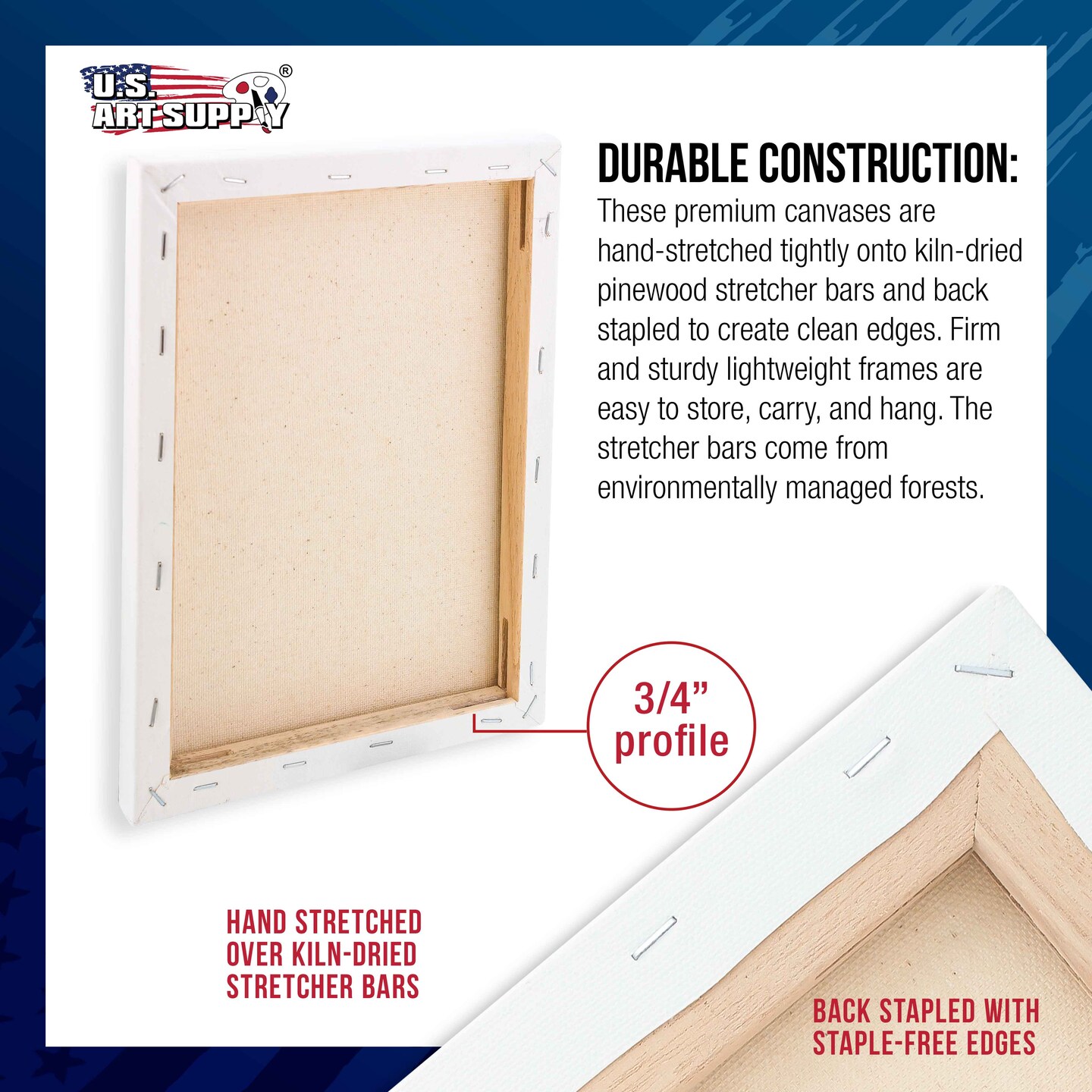 20 x 24 inch Stretched Canvas 12-Ounce Triple Primed, 6-Pack - Professional Artist Quality White Blank 3/4&#x22; Profile, 100% Cotton, Heavy-Weight Gesso