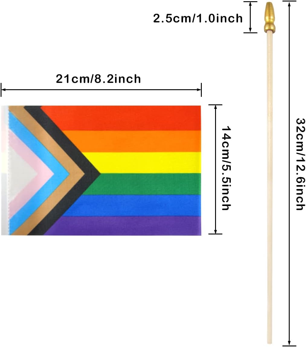 12 Pack Progress Rainbow Gay Pride Stick Flag Small Mini Hand Held LGBT Flags