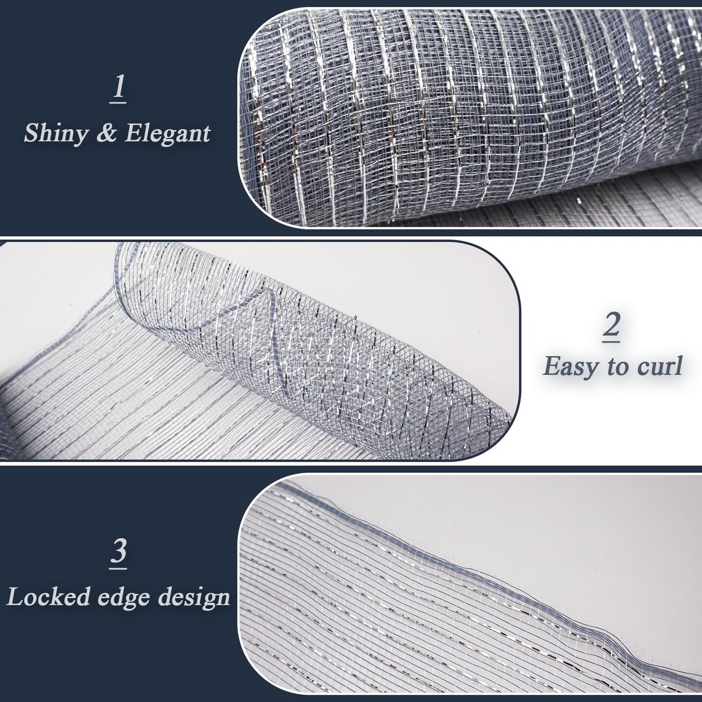 2 Pcs Silver Deco Mesh Ribbon Rolls Decorative Mesh Fabric with Foil