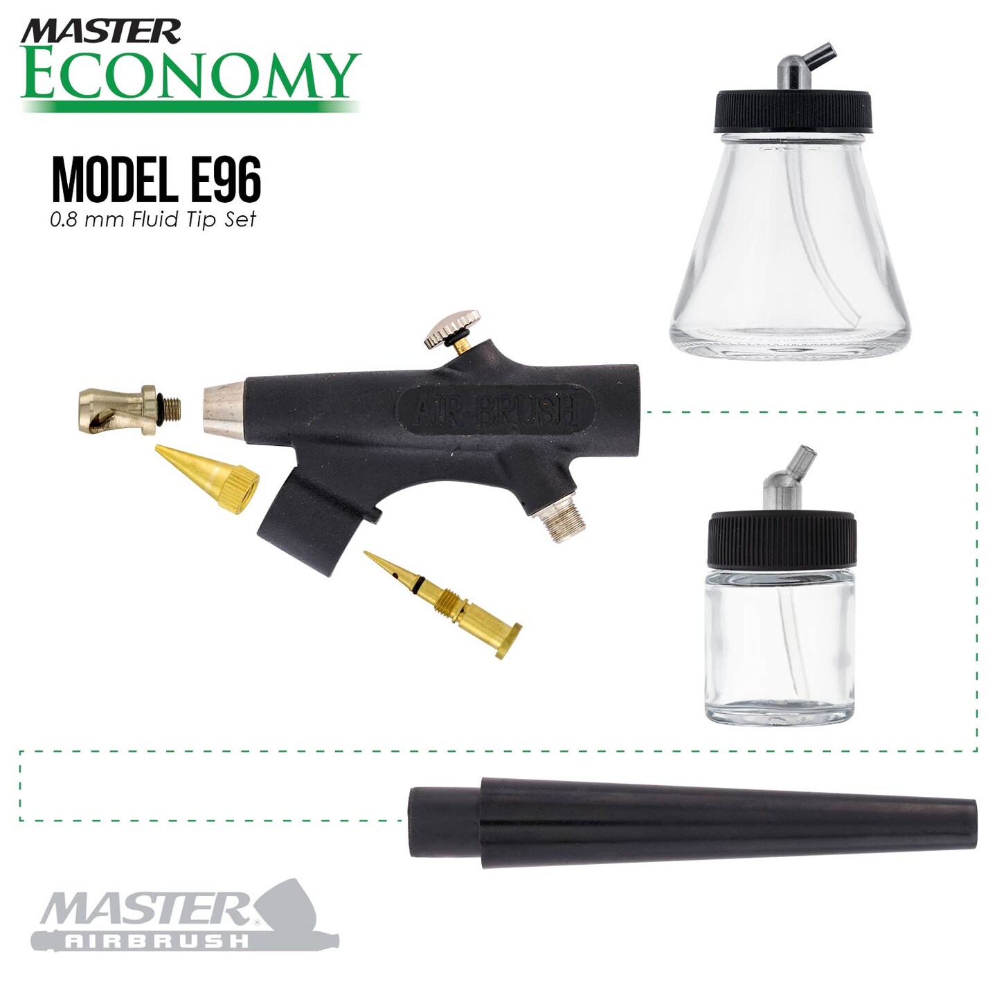 Master Economy E96 Single-Action External Mix Siphon Feed Airbrush Set with 0.5mm Tip Broad Spray Pattern &#x26; 5 ft. Air Hose
