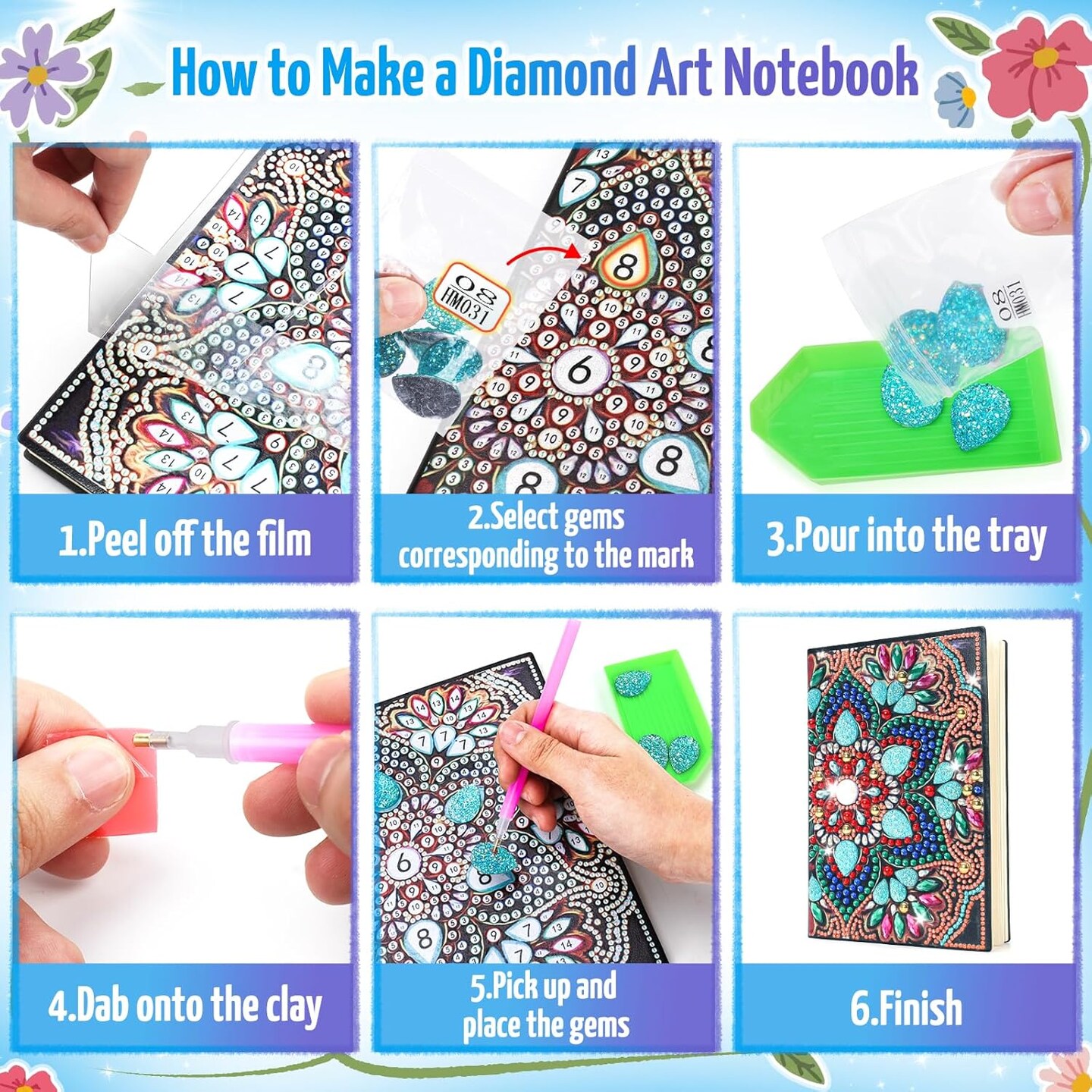 Craft Kits for Kids Age 6-8-9-10, Presents for 5 7 11 12 Year Old Girls Notebook Diamond Art Painting Kit Arts and Crafts for Kids Toys for 5-10 Year Old Girl Gifts Diary (2 pcs)