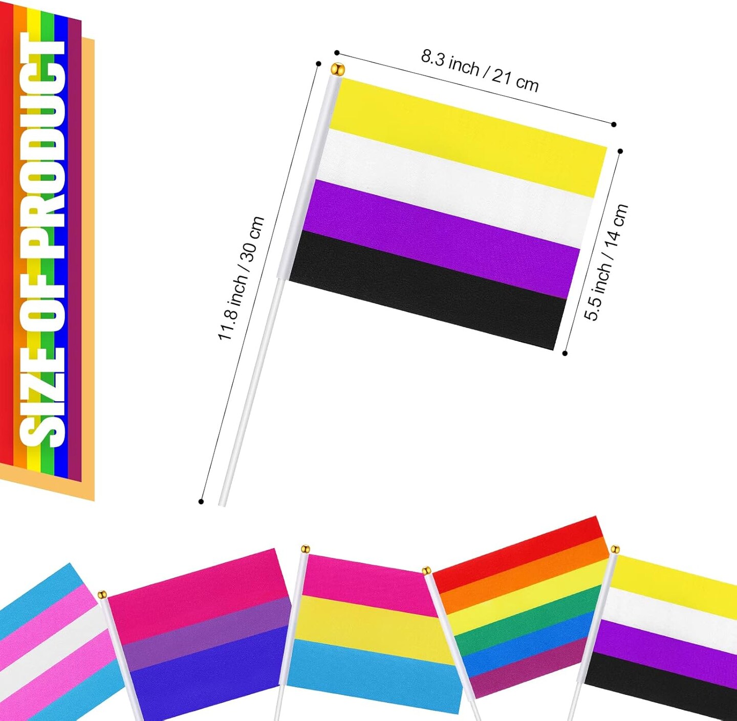 110 Pack Small Pride Flag Rainbow Mini Flags with Sticks Set, Nonbinary Gender Bisexual Pansexual Transgender Gay Rainbow Hand Flags for Nonbinary LGBTQ Pride Month Party Parade Decorations