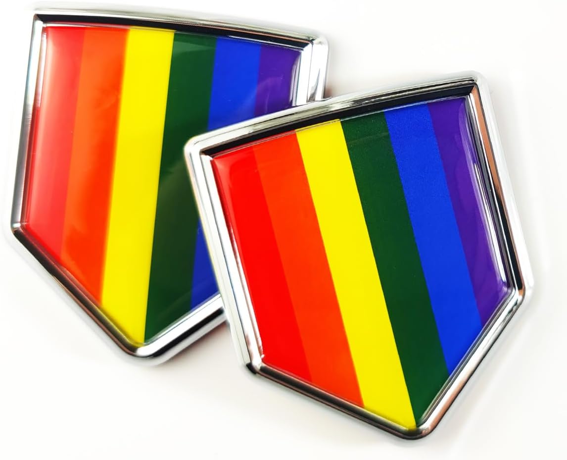 Rainbow Gay Pride Flag Decal Sticker Car Emblem LGBT Flag Car Decoration Accessories Chrome Shield for Truck Vehicles Cars, 2 Pack