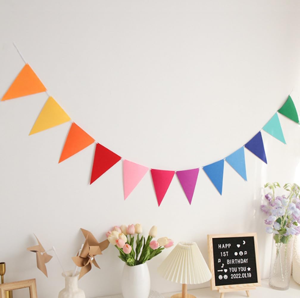 48Pcs Rainbow Pennant Banner,4 Pack Felt Fabric Flags Pennant Banners Triangle Flag for Party Wedding Christmas Birthday Bedroom Decoration