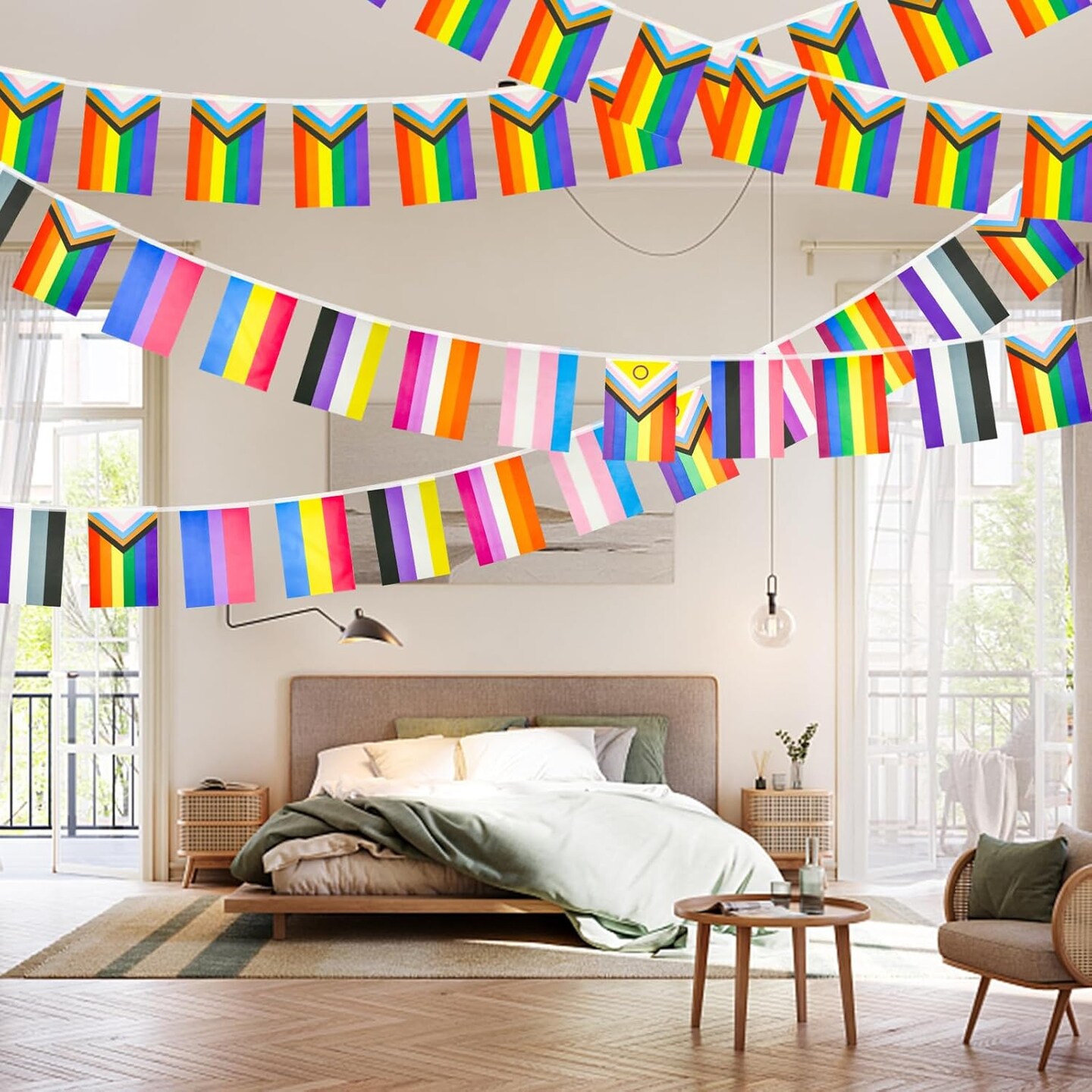 2Pcs Pride Flag Rainbow Banner, 32.8ft LGBT Flag Pride Decorations, LGBT String Flags Rainbow Flag Gay Pride Flag, Colorful Gay Flag Pride Decor for LGBT Party Rainbow Party (2 Styles, 60 Flags)