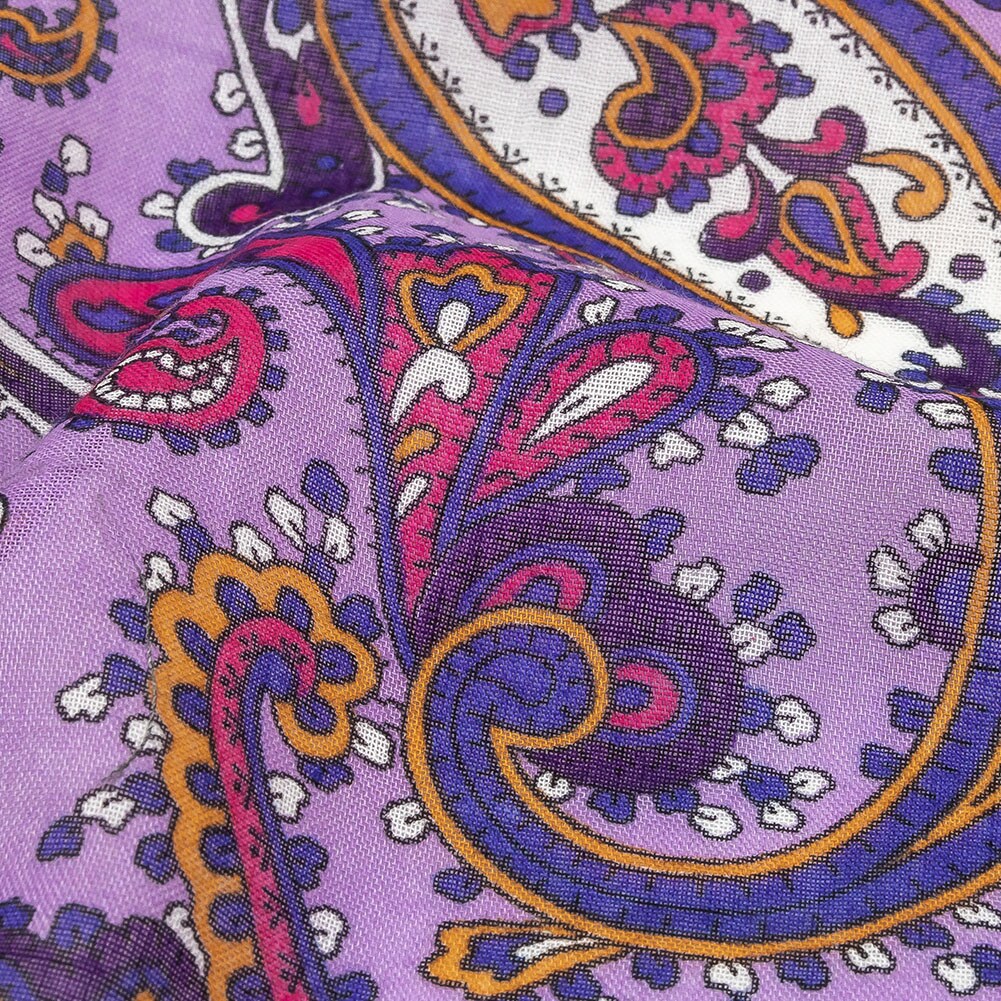 1 Yard Gauzy Cotton Voile Lilac Cobalt and Pink Paisley Deadstock Fabric