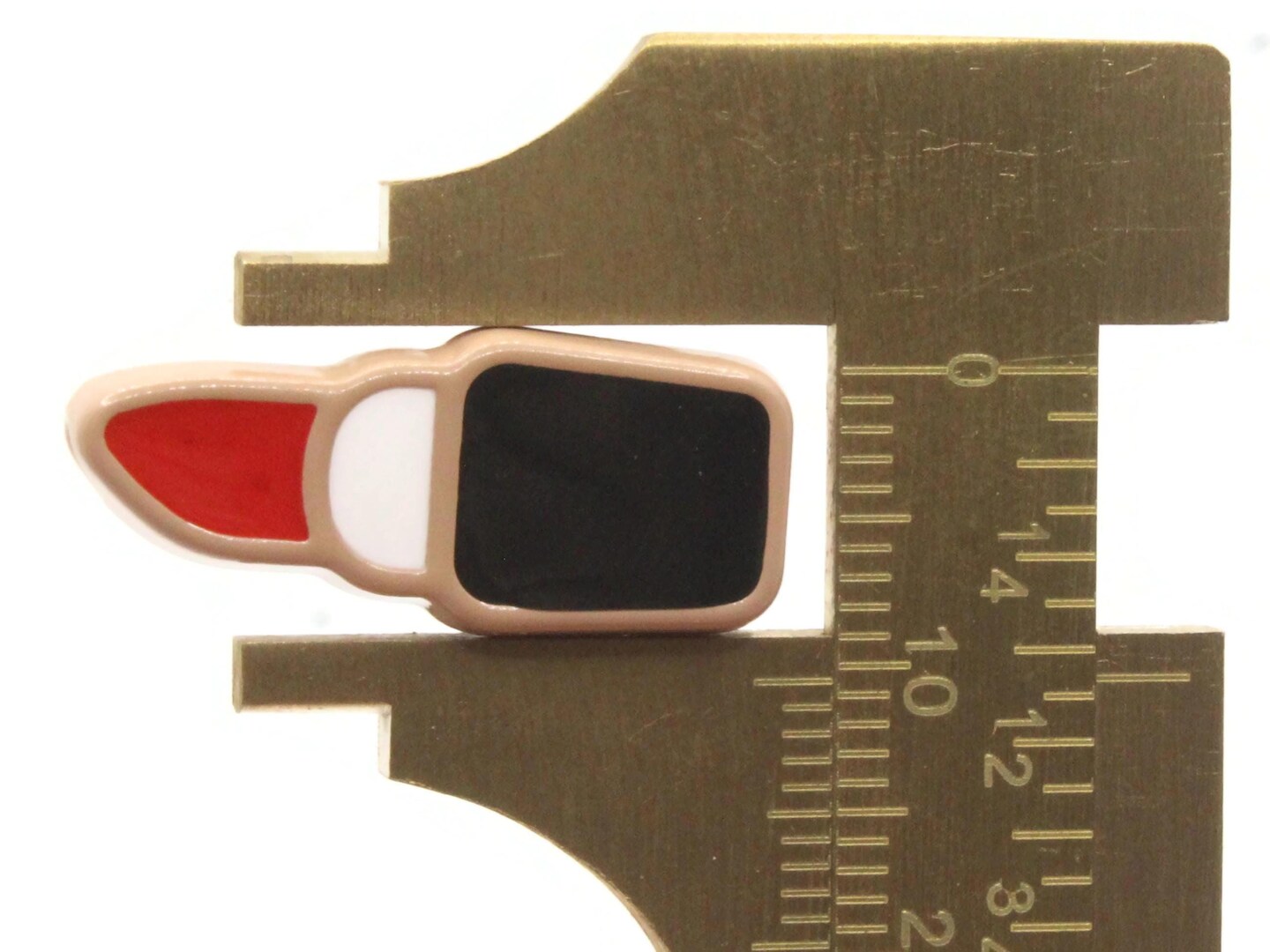 6 24mm Red Lipstick with Black and White Tube on Light Brown Plastic Beads
