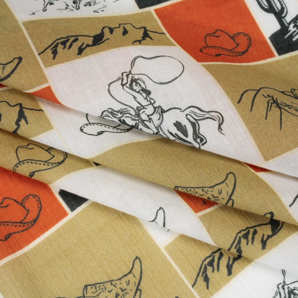 1 Yard Crinkled Cotton Gauzy Woven Red Orange Beige White Western Patchwork Fabric