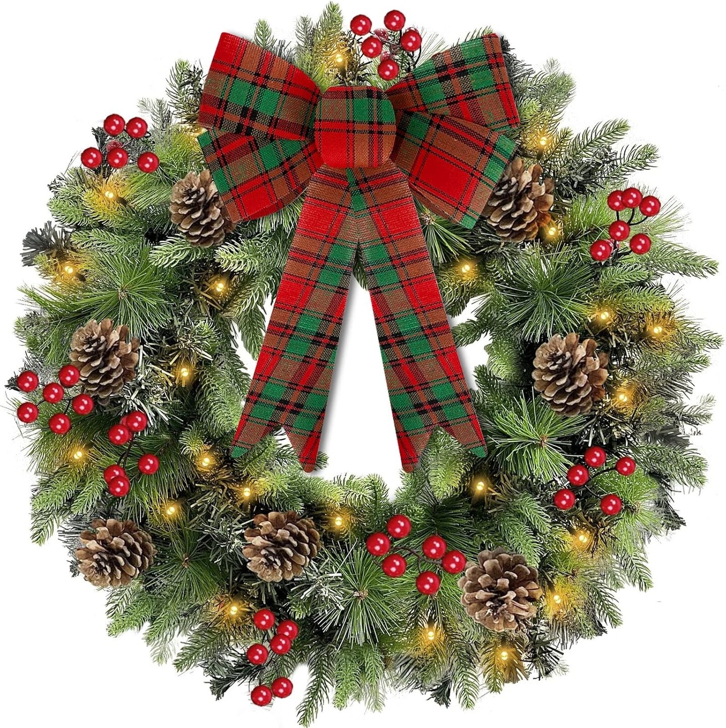 6 Pack Christmas Bows Outdoor Decorations, 12.5&#x27;&#x27; x 9&#x27;&#x27; Large Christmas Buffalo Plaid Bows for Wreath Garland Christmas Tree Topper Ornaments Outside Indoor Christmas Decor Home Party (Red Green)