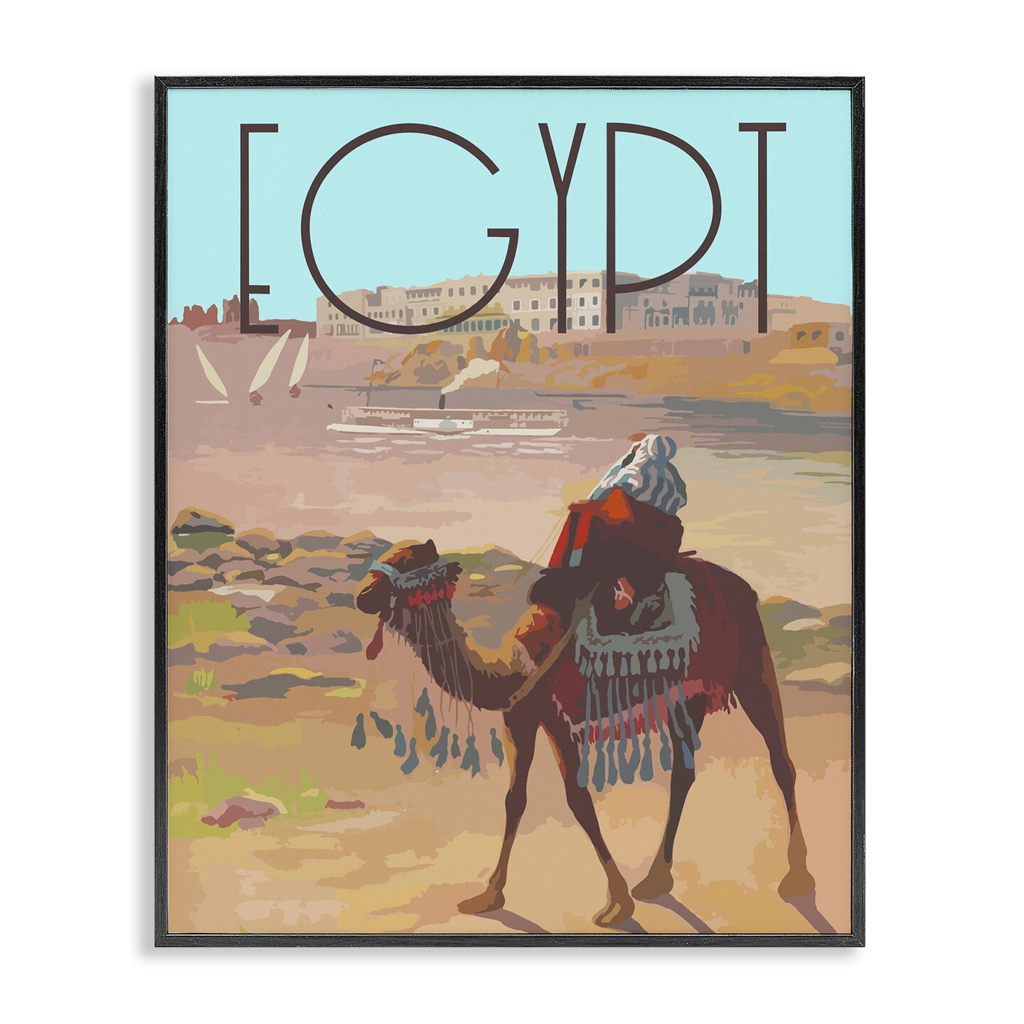 Stupell Industries Egypt Camel Scene Framed Giclee Wall Art Design by Daphne Polselli