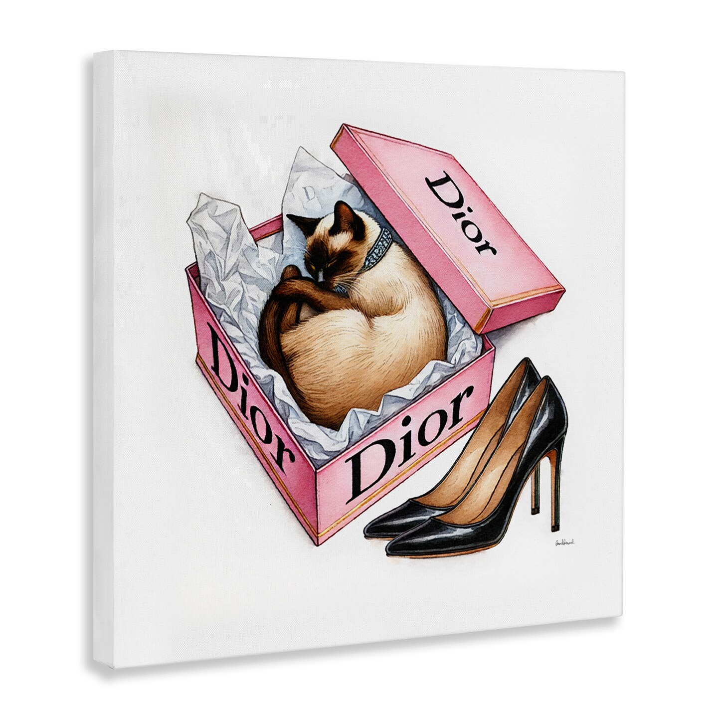 Stupell Industries Pink Shoebox with Cat Canvas Wall Art Design by