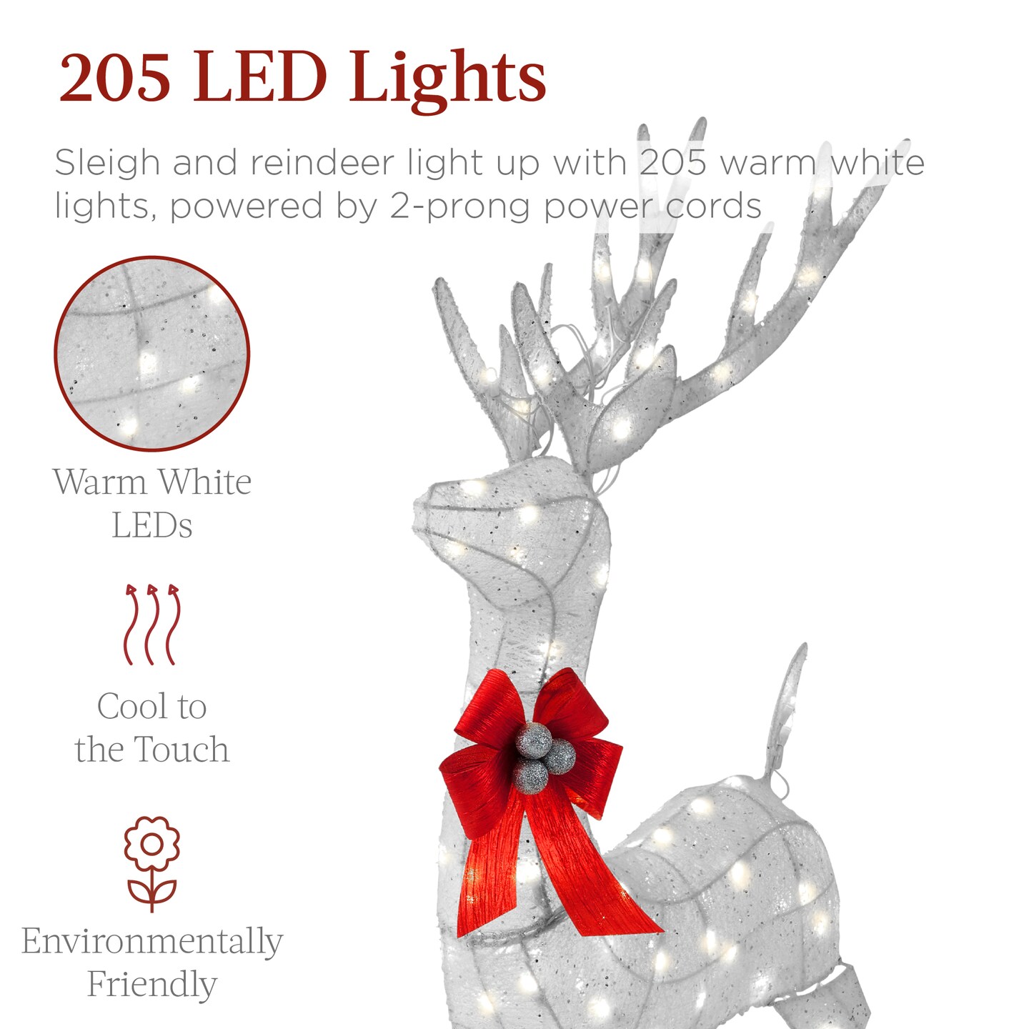 Best Choice Products Lighted Christmas 4ft Reindeer &#x26; Sleigh Outdoor Decor Set w/ 205 LED Lights, Stakes