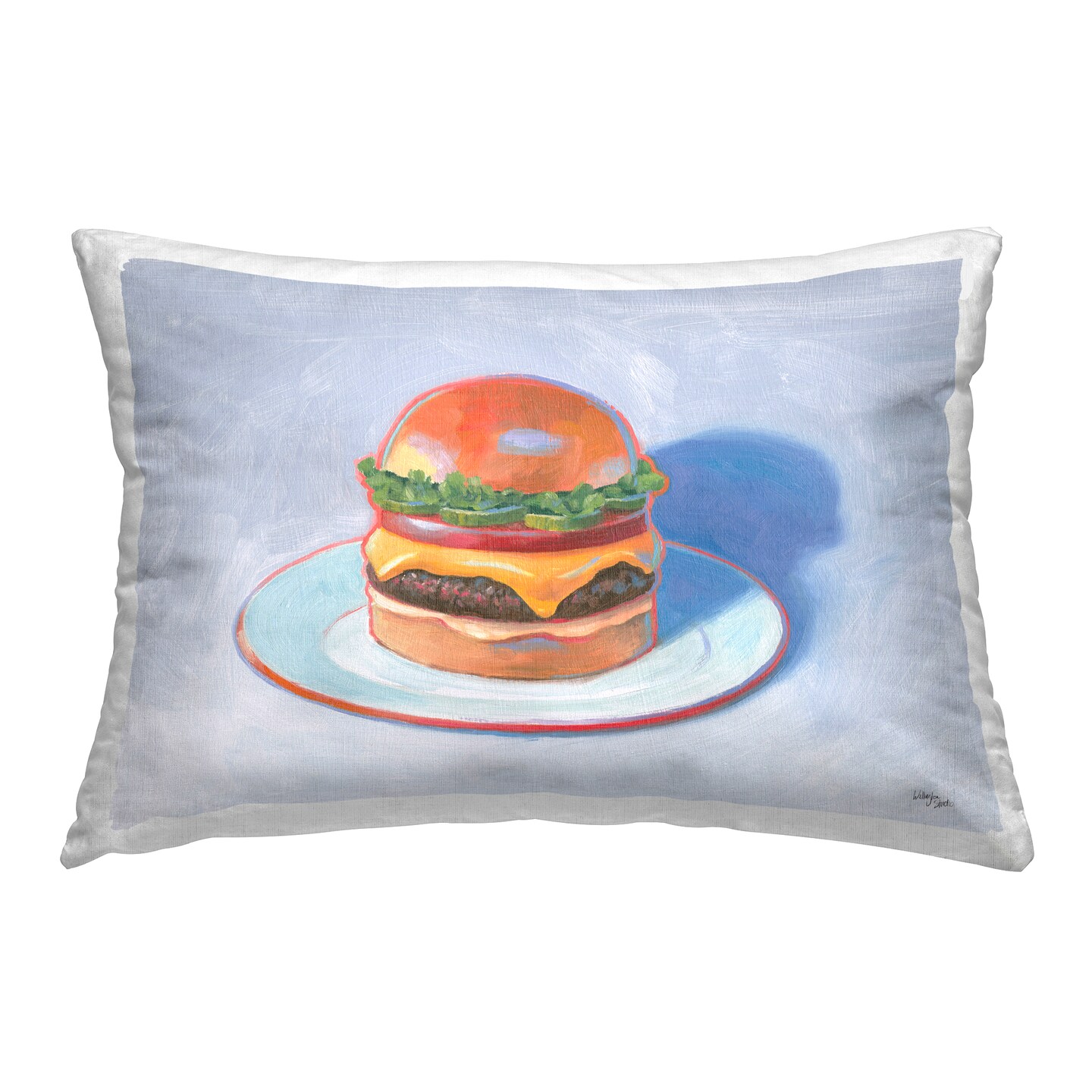 Burger on Plate Decorative Printed Throw Pillow Design by Wild Apple, 14 x 7 x 20