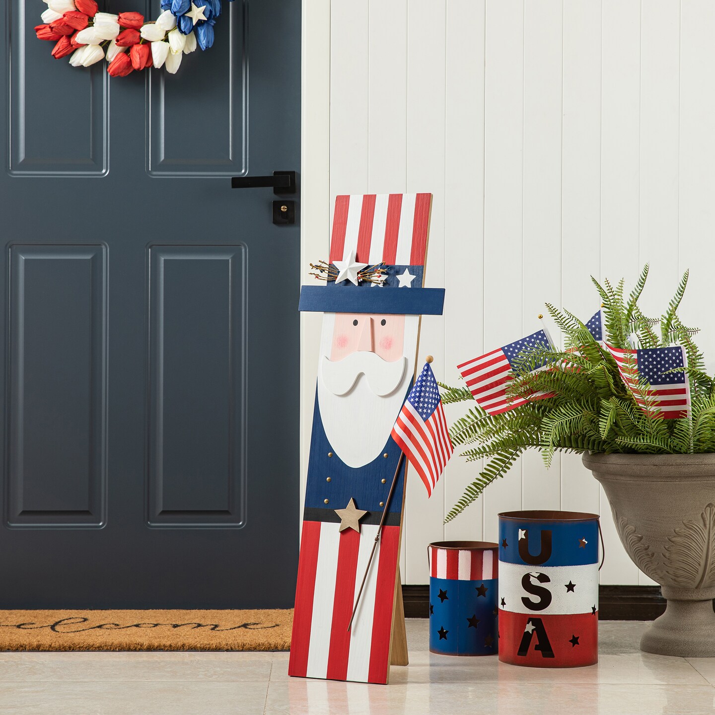 36&#x22;H Patriotic/ Americana Wooden Uncle Sam Porch Decor
