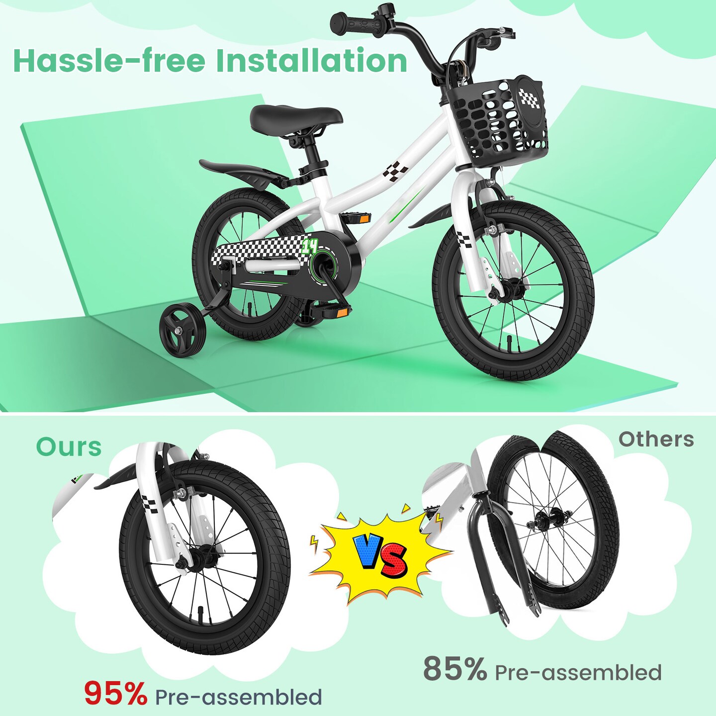 2 Training Wheels Kid&#x27;s Bike with Adjustable Handlebar and Saddle
