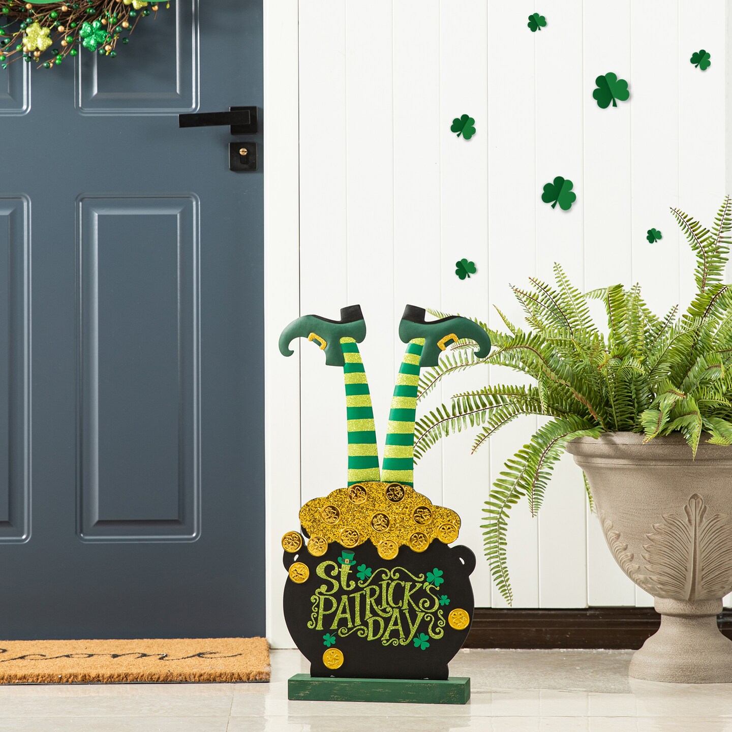 Set of 2 Wooden St. Patrick's Leprechaun Pot of Gold Porch Decor