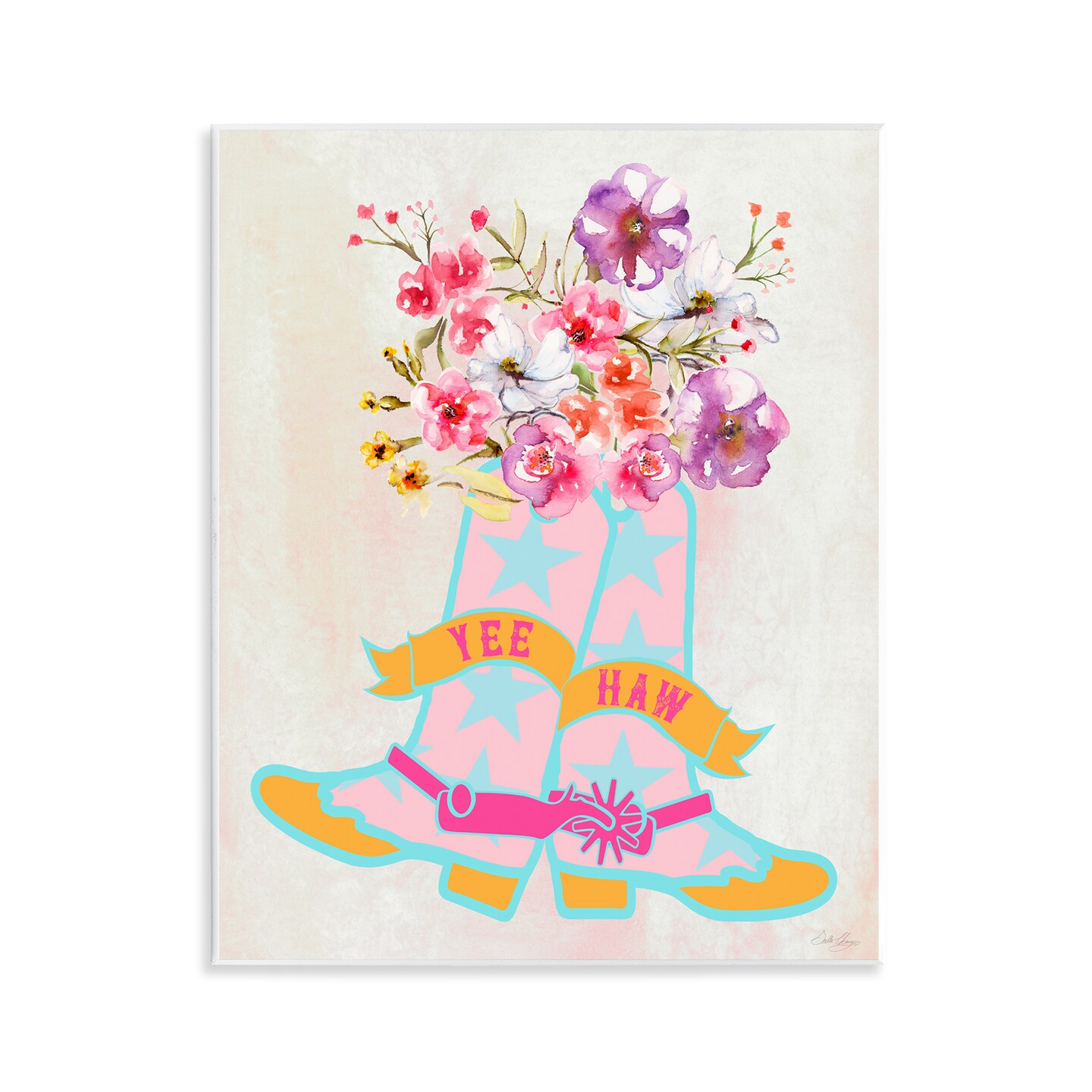 Stupell Industries Yee Haw Floral Cowgirl Wall Plaque Art Design by Stella Chang