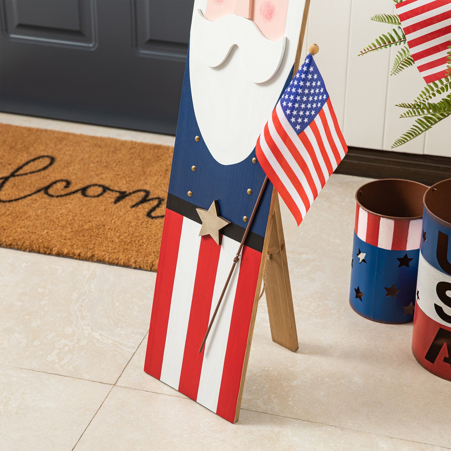 36&#x22;H Patriotic/ Americana Wooden Uncle Sam Porch Decor