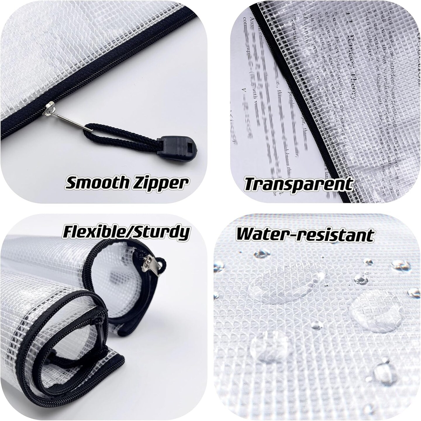 8 Sizes 32 Pack Plastic Mesh Zipper Pouch Document Folders Bag Zip File Folders for School Office Supplies, Travel,Puzzles Games Organizing Storage(Black)