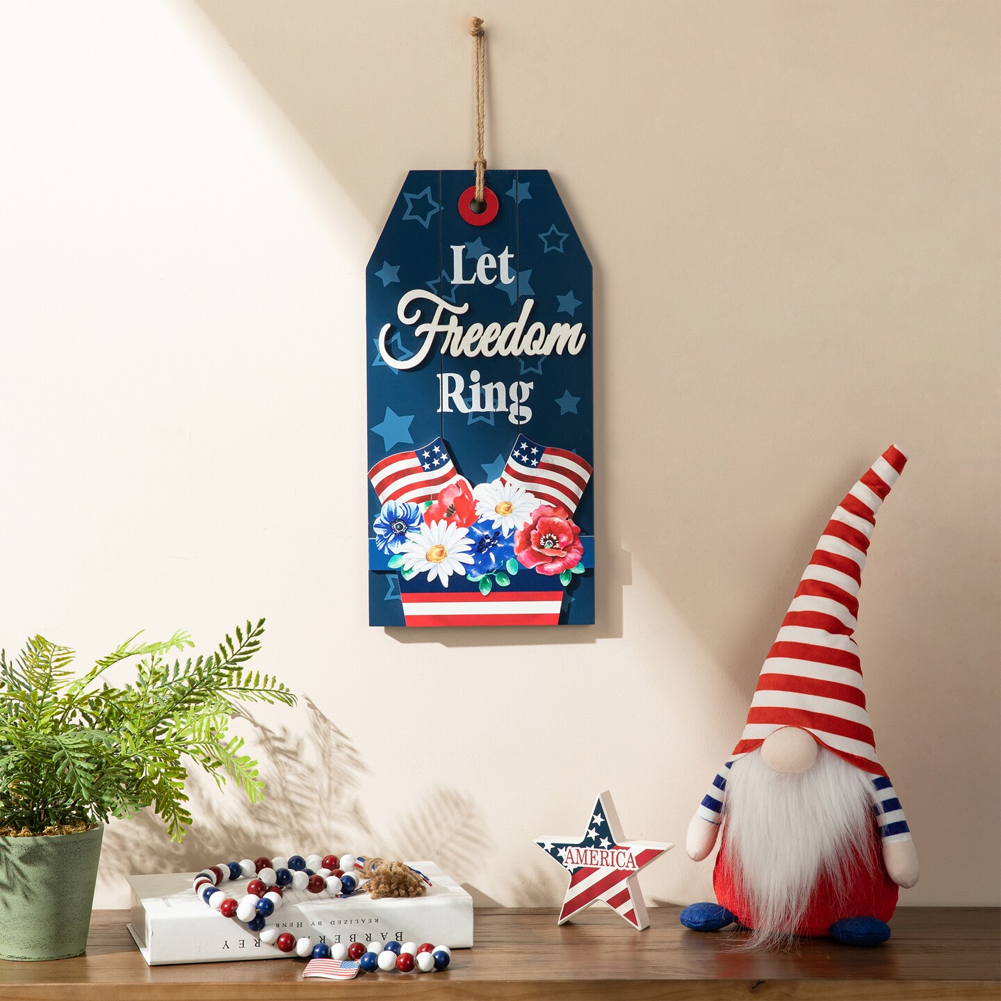15.75&#x22;H Patriotic/ Americana Wooden Word Sign Door Hanger